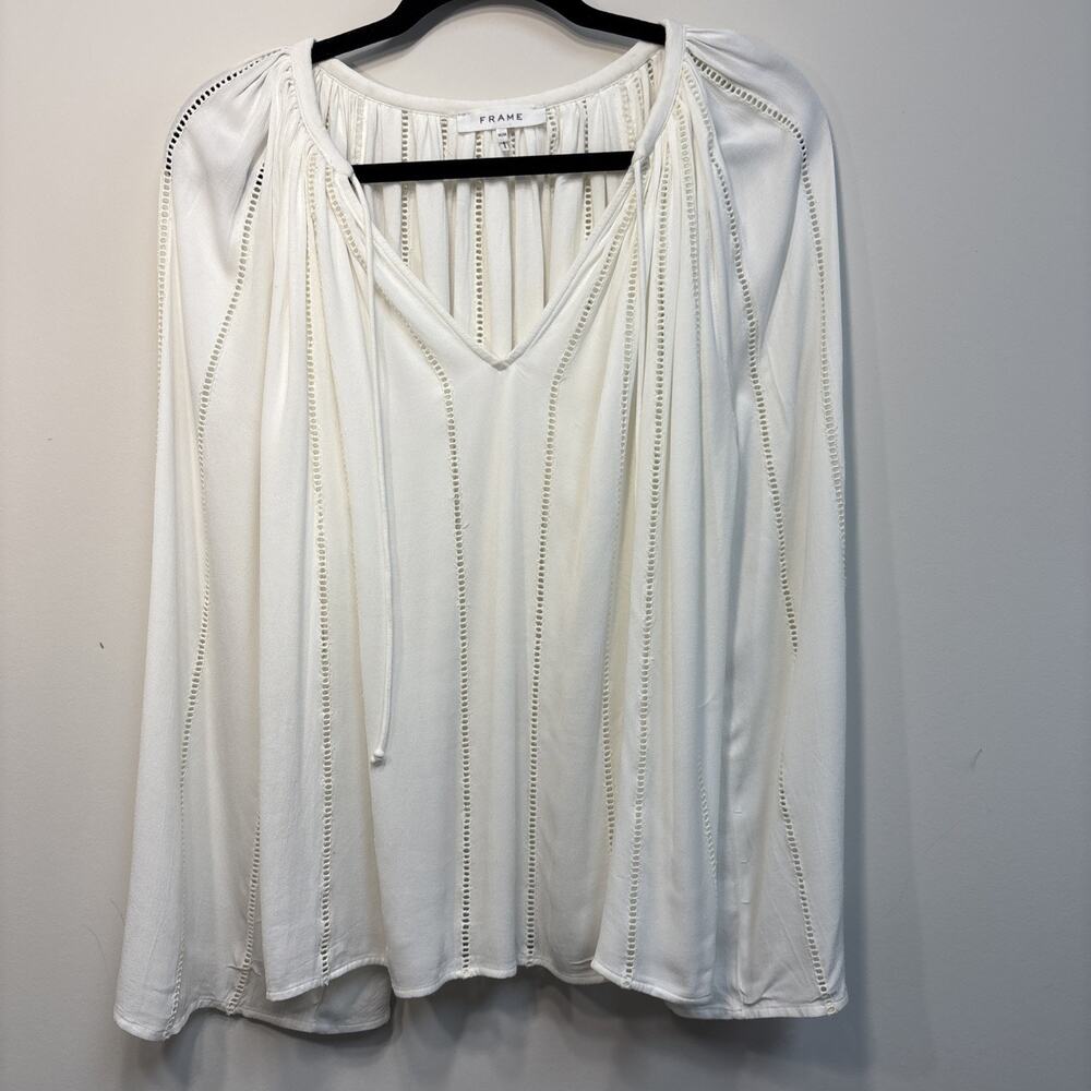 Frame Boho Fairy Peasant Ballon Sleeve Blouse Insertion Lace Detail M
